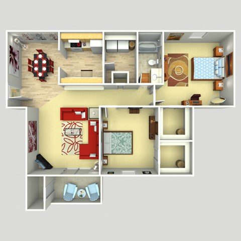 Floor plan for 2 beds, 1 bath, 1063 sqft